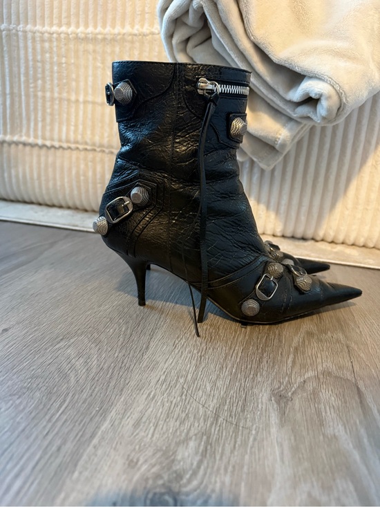 Balenciaga Shoes - Balenciaga Black Pointed Leather Ankle Booties with Decorative Hardware